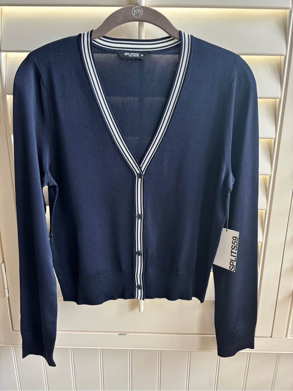 LSPLITS59 Sweater Women's XS Navy White Striped V-Neck Button Bekah Knit